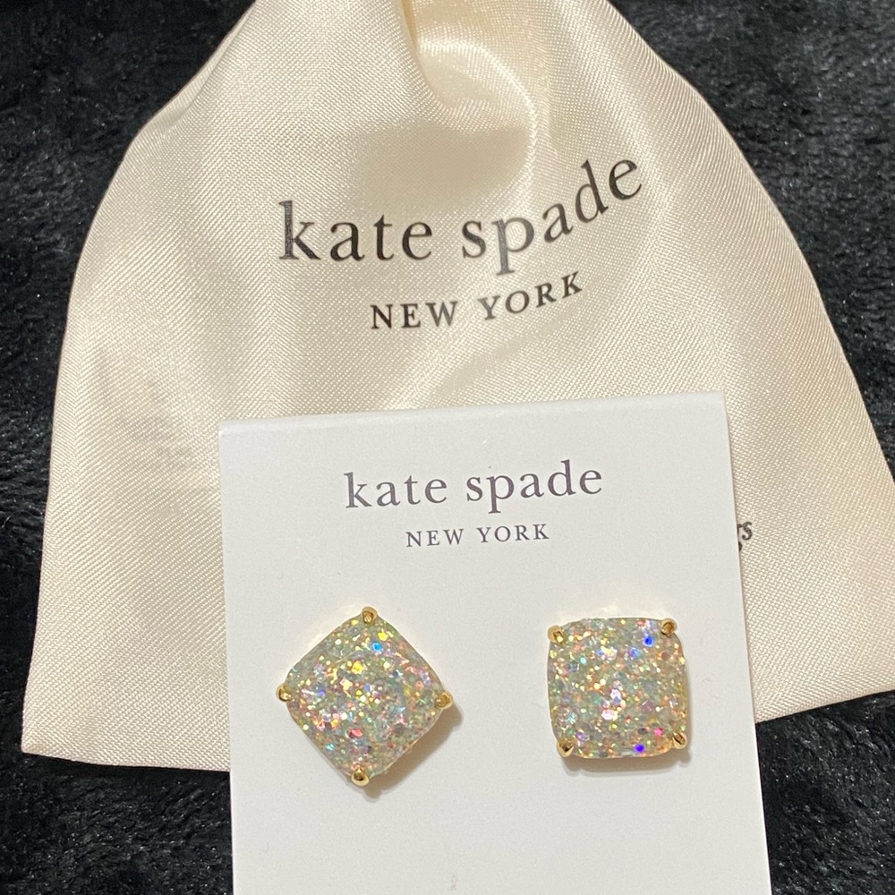 Kate Spade New York Glitter Crystal Square Stud Earrings Opal